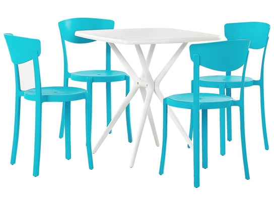 Zestaw ogrodowy stół i 4 krzesła biały z niebieskim SERSALE/VIESTE Beliani