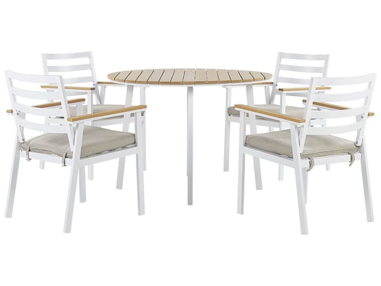 Zestaw ogrodowy stół i 4 krzesła biały z poduszkami beżowymi CAVOLI Beliani