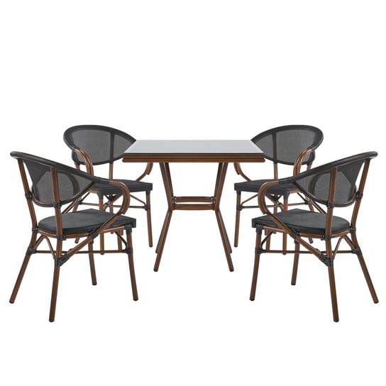Zestaw ogrodowy stół i 4 krzesła ciemne drewno z czarnym CASPRI Beliani