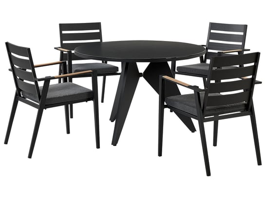 Zestaw ogrodowy stół i 4 krzesła czarny z poduszkami szarymi OLMETTO/TAVIANO Beliani