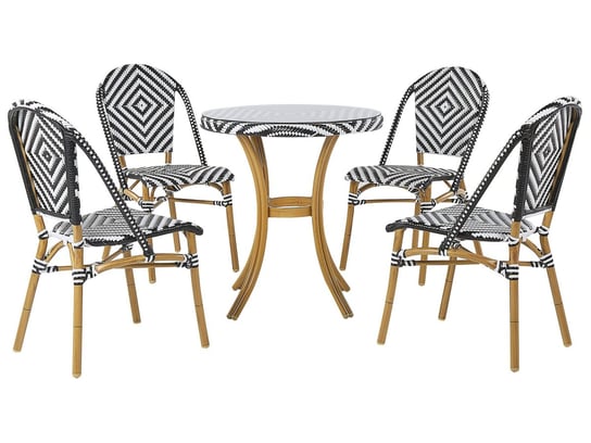 Zestaw ogrodowy stół i 4 krzesła wzór czarno-biały RIFREDDO Beliani