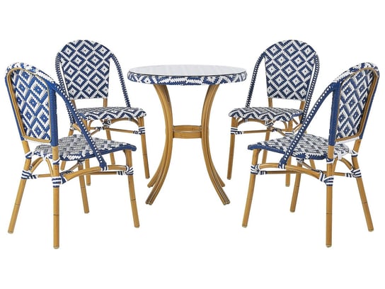 Zestaw ogrodowy stół i 4 krzesła wzór niebiesko-biały RIFREDDO Beliani