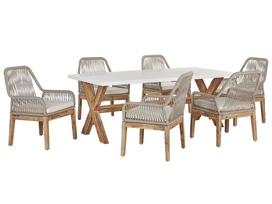 Zestaw ogrodowy stół i 6 krzeseł biały z beżowym OLBIA Beliani
