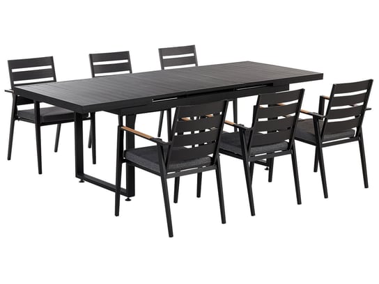 Zestaw ogrodowy stół rozkładany i 6 krzeseł czarny z poduszkami szarymi VALCANETTO/TAVIANO Beliani