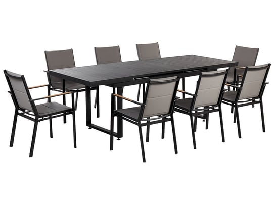 Zestaw ogrodowy stół rozkładany i 8 krzeseł czarny VALCANETTO/BUSSETO Beliani