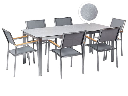 Zestaw ogrodowy stół szklany biały i 6 krzeseł szare COSOLETO/GROSSETO Beliani