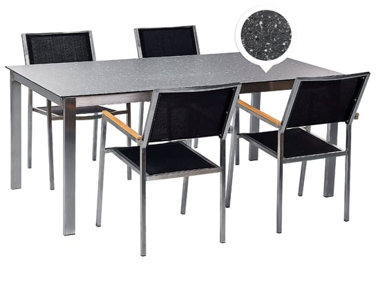 Zestaw ogrodowy stół szklany efekt granitu i 4 krzesła czarny COSOLETO/GROSSETO Beliani