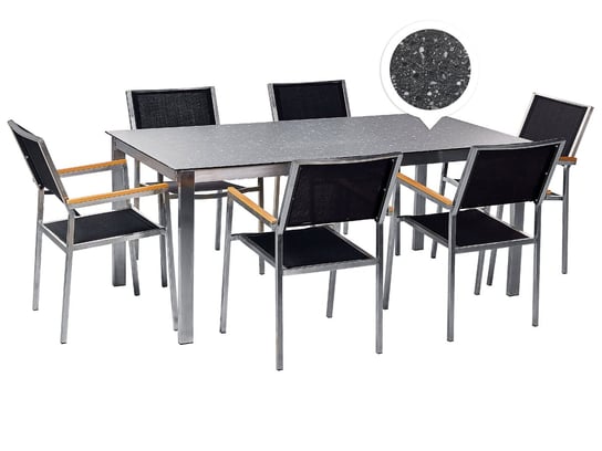 Zestaw ogrodowy stół szklany efekt granitu i 6 krzeseł czarny COSOLETO/GROSSETO Beliani