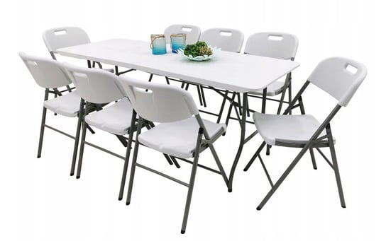 Zestaw ogrodowych cateringowy PARTYS stół 180x70 i 8 krzesła biały Kontrast