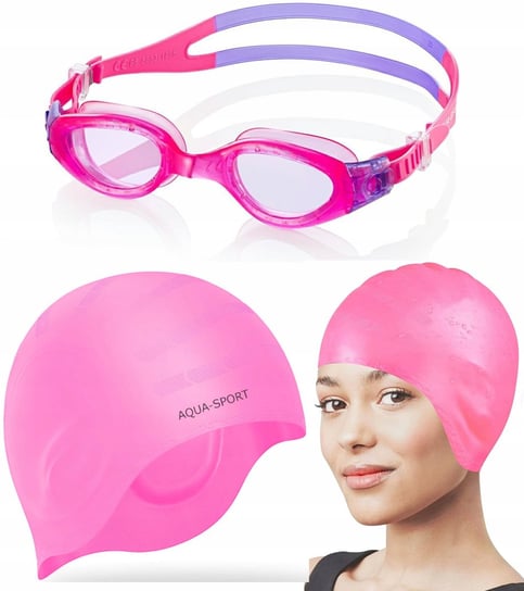 ZESTAW OKULARY DO PŁYWANIA CZEPEK PŁYWACKI NA USZY Aqua-Sport