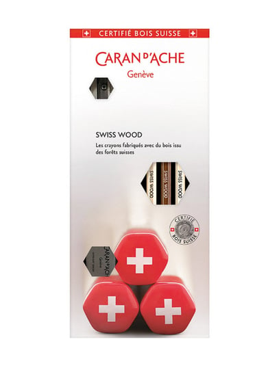 Zestaw ołówków caran d'ache swiss wood, hb, 3szt + gumka i temperówka, mix kolorów CARAN D'ACHE