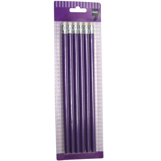 Zestaw ołówków z gumką, fioletowy, 6 sztuk Basic