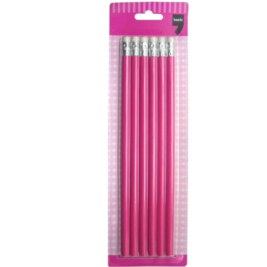 Zestaw ołówków z gumką, różowy, 6 sztuk Basic