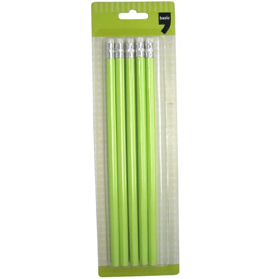 Zestaw ołówków z gumką, zielony, 5 sztuk Basic