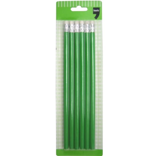 Zestaw ołówków z gumką, zielony, 6 sztuk Basic