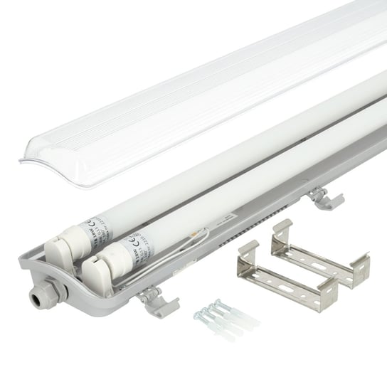 Zestaw oprawa hermetyczna AMPER 2x120 + 2x LED T8 18W barwa zimnobiała Kobi