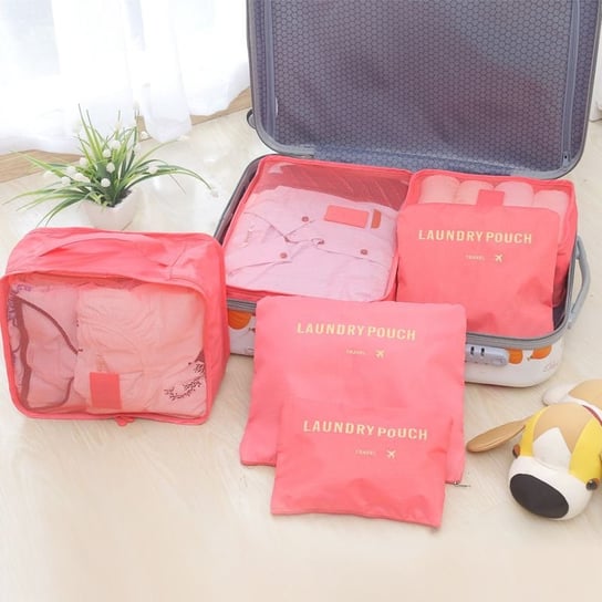 Zestaw organizerów podróżnych do walizki i szafy (6szt) - różowy Hedo