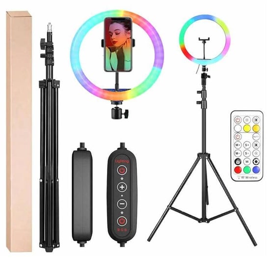 Zestaw Oświetleniowy do Selfie Lampa Pierścieniowa Led RGB + Tripod + Pilot 210cm ZD67D Aptel