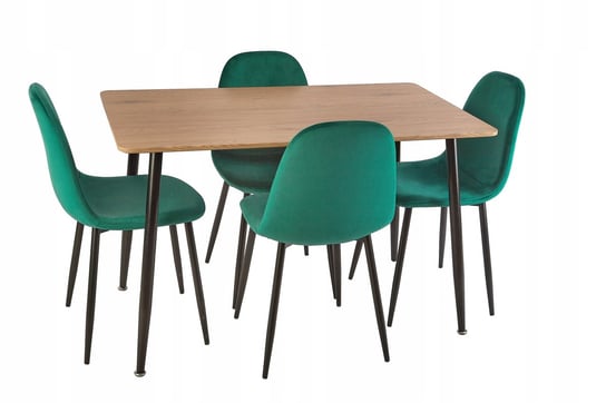 Zestaw Ottavio 4 tapicerowane krzesła butelkowa zieleń + stół 120/70 FRONTI