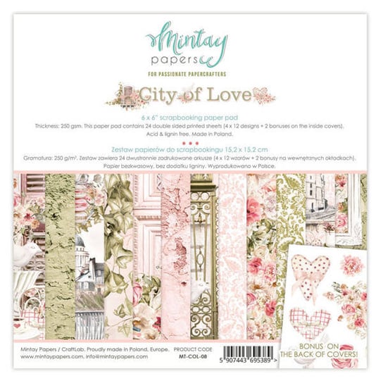 Zestaw papierów 15x15 cm City of Love - scrapbooking Mintay Papers