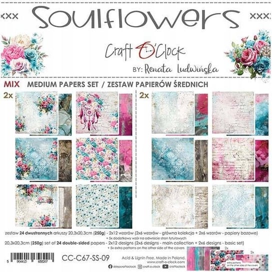 ZESTAW PAPIERÓW 20,3x20,3 - Craft o'clock - Soulflowers - MIX Craft O' Clock