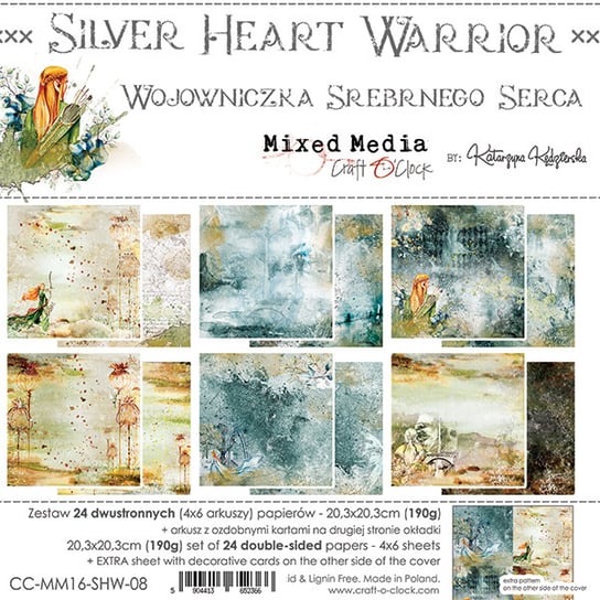 Zestaw papierów 20x20 cm Silver Heart Warrior Craft O'Clock