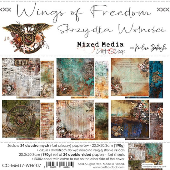Zestaw papierów 20x20 cm Wings of Freedom Craft O'Clock