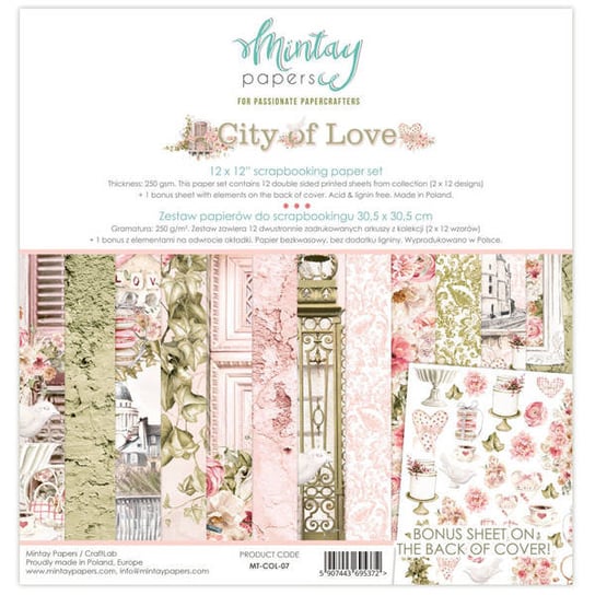 Zestaw papierów 30x30 cm City of Love - scrapbooking Mintay Papers
