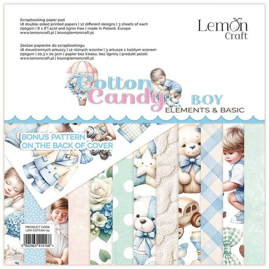 Zestaw papierów do scrapbookingu 20x20 - Lemoncraft - Cotton Candy Elements Boy LemonCraft
