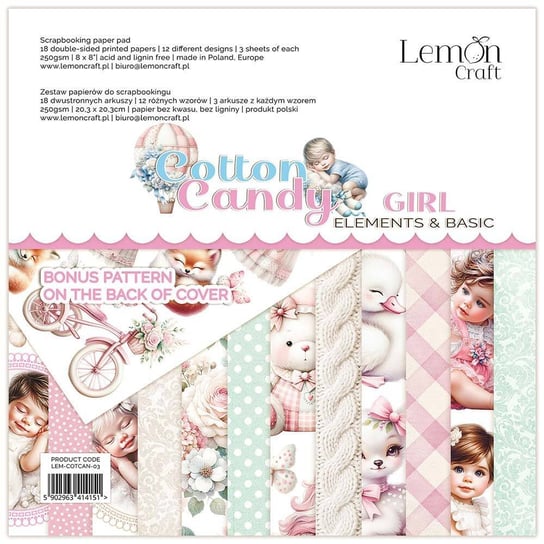 Zestaw papierów do scrapbookingu 20x20 - Lemoncraft - Cotton Candy Elements Girl LemonCraft