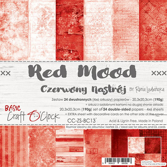 Zestaw papierów ozdobnych 20x20 Red Mood Craft O'Clock