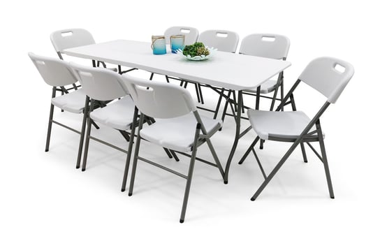 Zestaw Party Składany Stół Cateringowy + 8 Krzeseł Składanych Kontrast