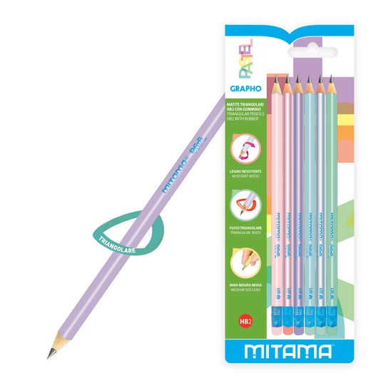 Zestaw pastelowych ołówków z gumkami (HB 2) (6 szt.) MITAMA