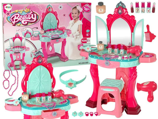 Zestaw Piękności Toaletka z Lustrem Światła Dźwięk Biżuteria Różowa Lean Toys