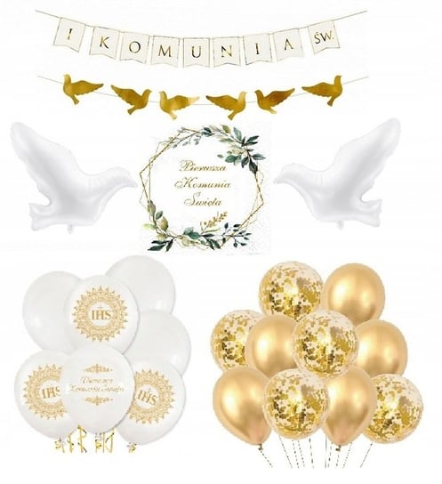 Zestaw Pierwsza Komunia Święta Balony Nr 8 Dekoracje Gołąbki Serwetki ImprezCzas