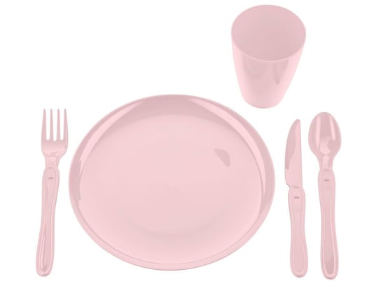 Zestaw piknikowy talerze, kubki, sztućce Praktyczna 21 elementów różowy PRAKTYCZNA
