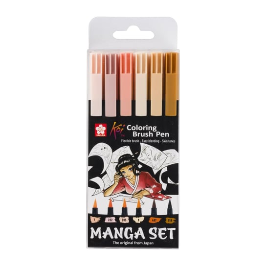 Zestaw pisaków pędzelkowych w odcieniach skóry, Sakura Koi Coloring Brush Pen, 6 szt. Sakura