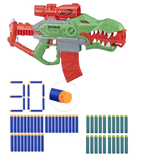 Zestaw Pistolet Nerf Dinosquad Rex-Rampage F0807 + 30 strzałek waffle Hasbro