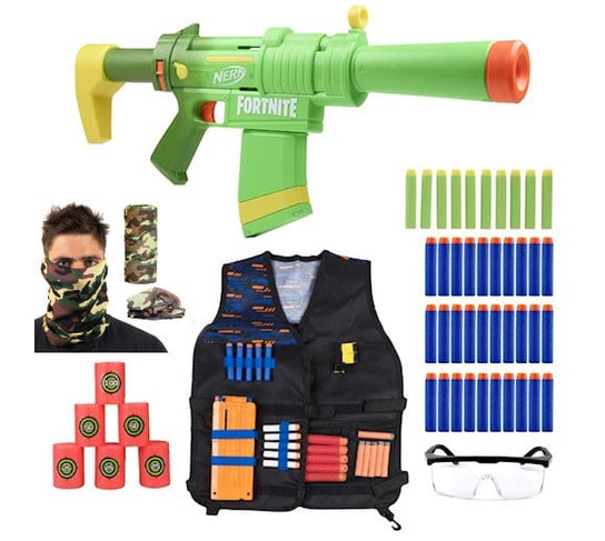 Zestaw Pistolet Nerf Fortnite SMG-ZESTY Elite F0319 + kamizelka + cele + 30 strzałek + okulary + bandana Hasbro