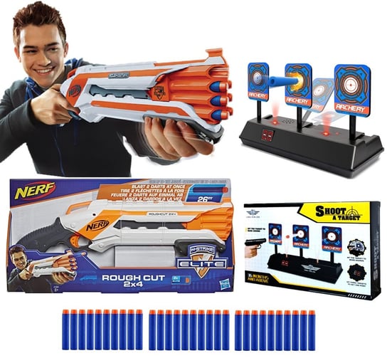 Zestaw Pistolet Nerf Rough Cut A1691 + tarcza elektroniczna + 30 strzałek Hasbro