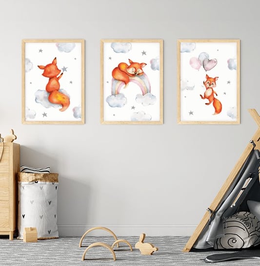 Zestaw plakatów z liskiem format A4 Wallie Studio Dekoracji