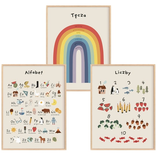 Zestaw Plakaty dla dzieci - Alfabet, Liczby, Kolory 21x30 A4 (3szt.) / Joachimki Joachimki
