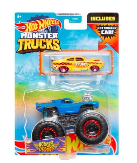Zestaw pojazdów Monster Trucks Rodger Dodger Pojazd 1:64 + Autko 2-pak Hot Wheels