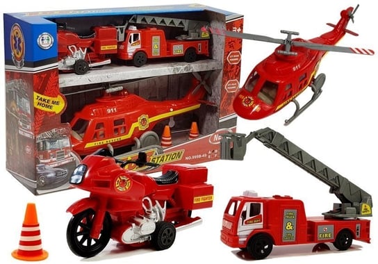 Zestaw Pojazdów Straż Pożarna Helikopter Motor Światło Dźwięki Lean Toys