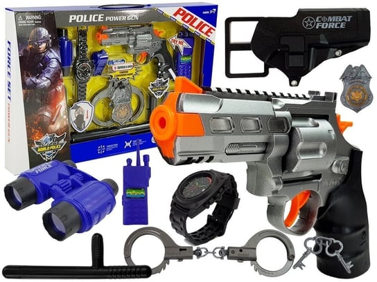 Zestaw Policyjny Pistolet Kajdanki Lornetka Gwizdek Zegarek Odznaka Lean Toys