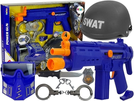 Zestaw Policyjny SWAT Maska Hełm Odznaka Pistolet 36 cm Lean Toys