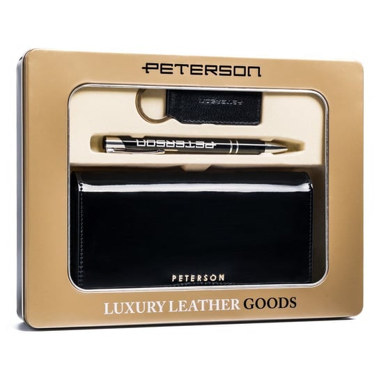 Zestaw prezentowy: duży, skórzany portfel damski, brelok i długopis Peterson Peterson