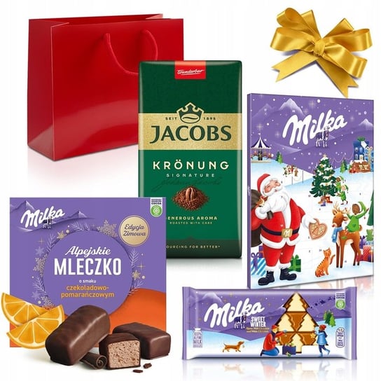 Zestaw Prezentowy Kawa Jacobs Kronung, Kalendarz Adwentowy Milka + Słodycze Jacobs