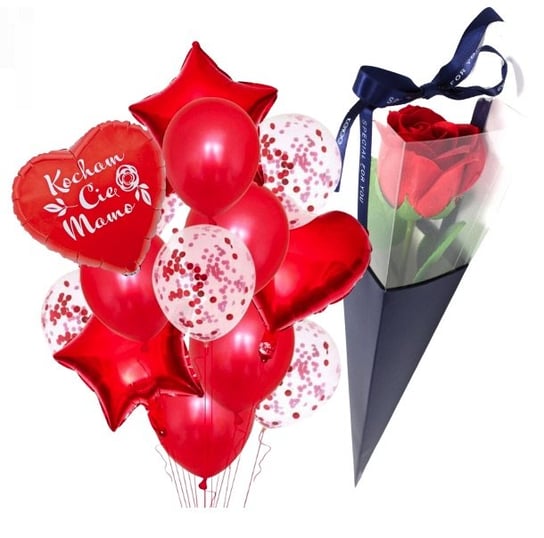 Zestaw prezentowy na Dzień Mamy Urodziny gotowy zestaw balonów Kocham Cię Mamo Szafran Limited
