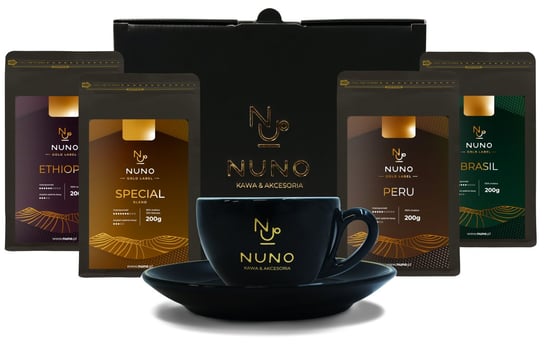 Zestaw Prezentowy Nuno Gold 4X Kawa Ziarnista Świeżo Palona Filiżanka 200Ml Nuno